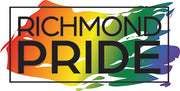 Colorful logo for Richmond Pride with rainbow background..