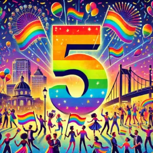 Number 5 with rainbows