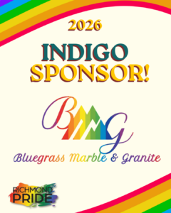 Poster for 2026 Blue Sponsor showing a rainbow Bluegrass Marble and Granite logo